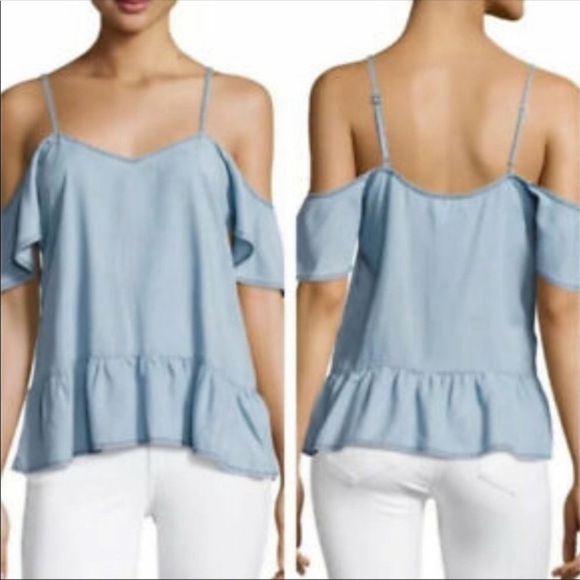 Paige Chambray‎ Mitzi Cold Shoulder Top Hayette Wash Size XS - Picture 1 of 11